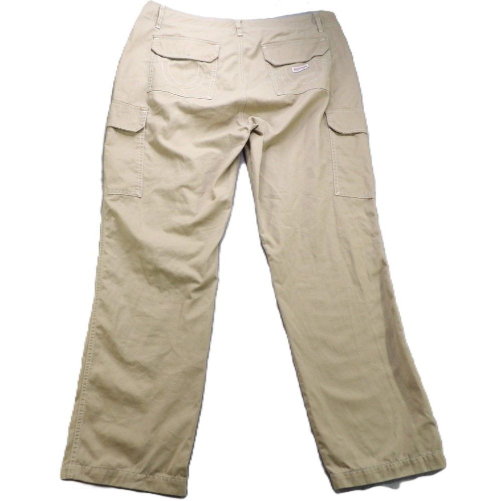 True Religion Cargo Pants Men 38 Khaki Cotton Blend Utility Trouser Relaxed Logo